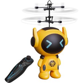 RC Flying Robot Toys لـ 5 6 7 7 8-12 سنوات بويز فتيات-مروحية مراقبة عن بعد LED LED Mini Drone Flying Toy للأطفال والكبار هدية عيد ميلاد في الهواء الطلق ، أصفر ،