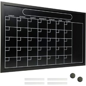 Excello Global Products Magnetic Calendar Chalkboard Large 20"x30" Black Board Weekly Monthly Format Reminder Note Section Office School Planner Erasable Wall Mounted