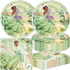 40PCK Princess Tiana Party Supplies تشمل 20 لوحة ، 20 مناديل لزخارف حفلة عيد ميلاد الأميرة Tiana