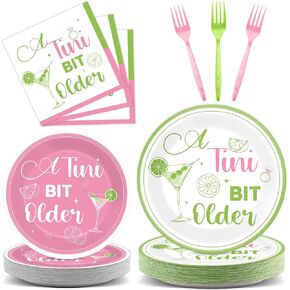 96pcs A Tini Bit Older Party Supplies Martini Paper Plates Napkins Weenies and Tini Dessert Party Tableware Set Hot Pink & Green Dinnerware for Birthday Bridal Wedding Baby Shower Decoration Serve 24