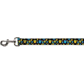 Buckle-Down Pet Leash - Owls Black/Multi Neon - 6 Feet Long - 1.5" Wide