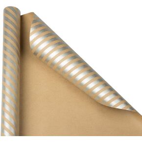 JAM Paper Gift Wrap - Striped Wrapping Paper - 50 Sq Ft Total (30 in x 10 Ft Each) - Silver & White Stripes - 2 Rolls/Pack