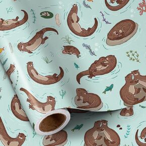 RUSPEPA Wrapping Paper Roll - Mini Roll - Cute Sea Otter Pattern Perfect for Birthday, Holiday and Party - 17 Inches X 9.8 Feet