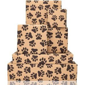 VNAAEM PAW ورق التغليف 6 PC Kraft Puppy Dog Wrap Paper Plate For Boys Girls Baby Shower Holday Party 19.6 x27.8inch
