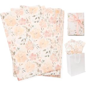 White Floral Tissue Paper for Gift Bags and Packaging, 28 Large Sheets Bulk Pack, White and Pink Flower Pastel, Bridal Wrapping Paper for Wedding or Girl Baby Shower, decoupage, stuffing paper