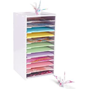 SANFURNEY 6" x 6" Origami Paper Organizer, 12 Tier Folding Paper Storage Rack, Desktop Traditional Paper Origami Sheets Colored Paper Holder for Home School Classroom (White)