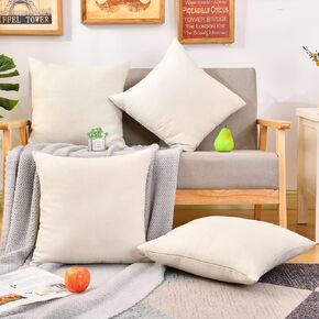 Throw Pillow Covers 18 x 18 Blank Decor Linen Couch Pillow Case Cover for Sublimation HTV Vinyl Craft Set of 4 Beige