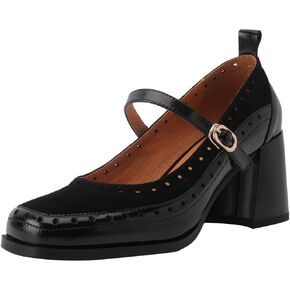 U-lite Women's Pumps Mary Jane High Heel Square Toe Oxfords Dress Shoes Casual Style Black 7