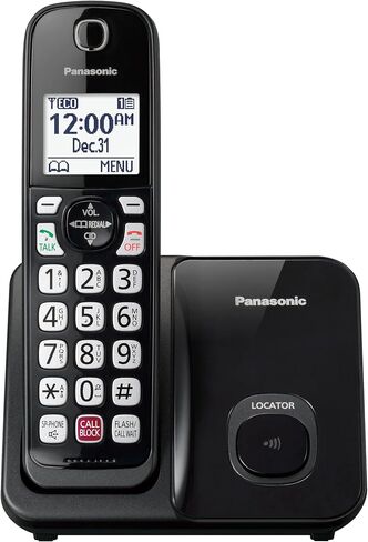 Panasonic Cordless Phone with Advanced Call Block, Bilingual Caller ID and Easy to Read Large High-Contrast Display, Expandable System with 1 Handset - KX-TGD810B (Black) in Saudi Arabia
