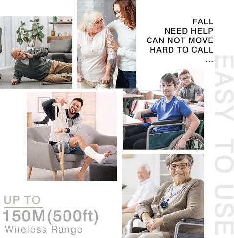 Caregiver Pager, Wireless Call Button for Seniors/Elderly at Home, 1 SOS Button + 1 Receiver Medical Life Alert System, Emergency Panic Call Bell, Help Alarm for Nurse Calling & Patient Assistance in Saudi Arabia