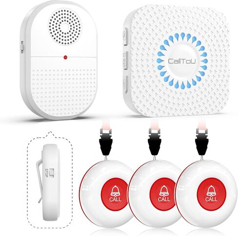 Calltou Caregiver Pager Call Button اللاسلكي مضاد للماء ممرضة استدعاء نظام التنبيه للمسنين المنزليين مراقبة المريض 2 أزرار المكالمات/أجهزة الإرسال 500 قدم 2 in Kuwait