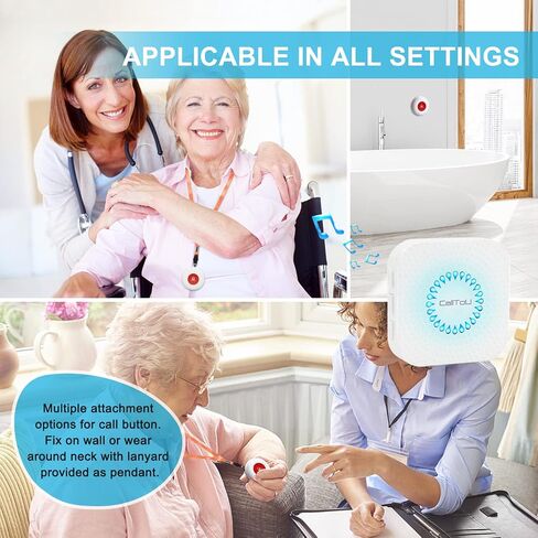 Calltou Caregiver Pager Call Button اللاسلكي مضاد للماء ممرضة استدعاء نظام التنبيه للمسنين المنزليين مراقبة المريض 2 أزرار المكالمات/أجهزة الإرسال 500 قدم 2 in Kuwait