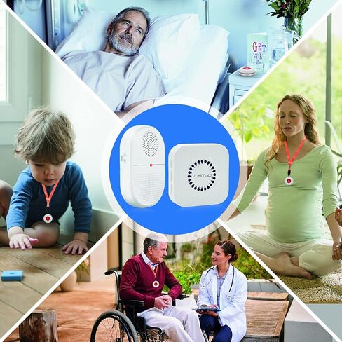 Calltou Caregiver Pager Call Button اللاسلكي مضاد للماء ممرضة استدعاء نظام التنبيه للمسنين المنزليين مراقبة المريض 2 أزرار المكالمات/أجهزة الإرسال 500 قدم 2 in Kuwait