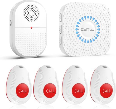 Calltou Caregiver Pager Call Button اللاسلكي مضاد للماء ممرضة استدعاء نظام التنبيه للمسنين المنزليين مراقبة المريض 2 أزرار المكالمات/أجهزة الإرسال 500 قدم 2 in Kuwait