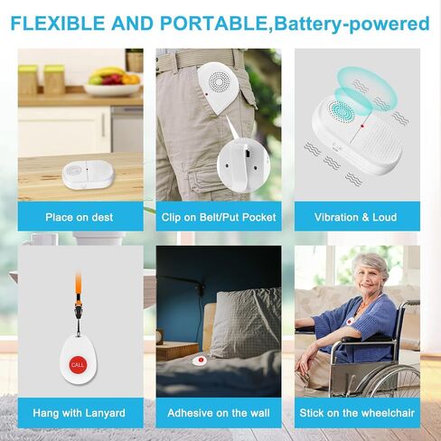 Calltou Caregiver Pager Call Button اللاسلكي مضاد للماء ممرضة استدعاء نظام التنبيه للمسنين المنزليين مراقبة المريض 2 أزرار المكالمات/أجهزة الإرسال 500 قدم 2 in Kuwait