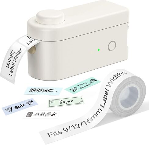 Makeid Label Maker Machine with Tape - Compatible with 9/12/16mm Waterproof Tape, Portable & Rechargeable with Built-in Cutter Wireless Label Printer Compatible with Android & iOS Devices in Kuwait