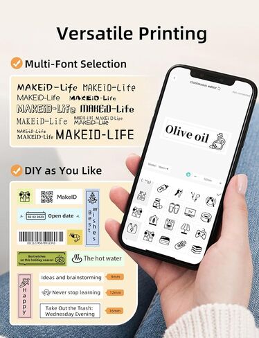 Makeid Label Maker Machine with Tape - Compatible with 9/12/16mm Waterproof Tape, Portable & Rechargeable with Built-in Cutter Wireless Label Printer Compatible with Android & iOS Devices in Kuwait