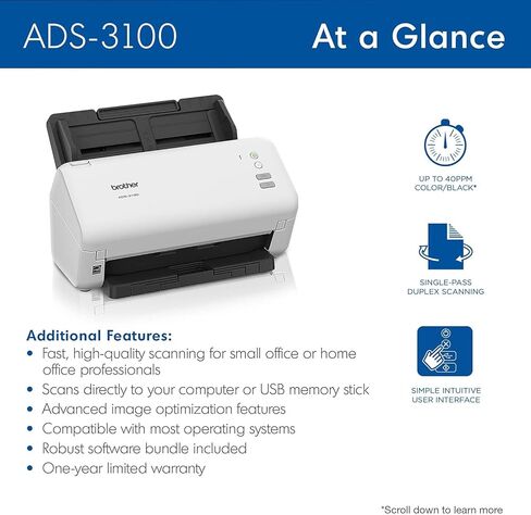 Brother ADS-3300W اللاسلكي ، ماسحة سطح المكتب عالية السرعة | 2.8 بوصة الشاشة التي تعمل باللمس | يقوم بمسح ما يصل إلى 40ppm1 in Kuwait