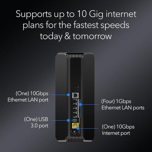 NETGEAR Nighthawk Tri-Band WiFi 7 Router (RS700S) - Security Features, BE19000 Wireless Speed (up to 19Gbps) – 10 Gig Internet Port - Covers up to 3,500 sq. ft., 200 Devices – 1-Year Armor Included in Saudi Arabia