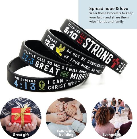 (12-pack) "Power of Faith" Bible Verse Bracelets - Philippians 4:13, Ephesians 6:10, Romans 12:2, & Jeremiah 33:3 - Bulk Wholesale Pack of Religious Silicone Wristbands for Unisex Adults in Saudi Arabia