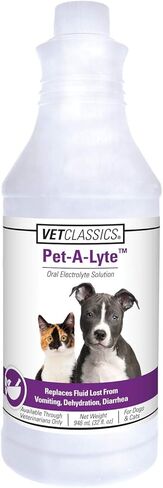 Vet Classics Pet-A-Lyte Oral Electrolyte Solution for Dogs and Cats – Helps Replace Fluids Lost from Pet Dehydration, Diarrhea, Vomiting – Replaces Dog Electrolytes – 32 Oz. in Kuwait