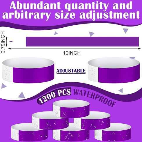 Tudomro 1200 Pack Paper Wristbands for Events Neon Party Wrist Bands Colored Waterproof Concert Identification Hand Bands Lightweight Adhesive Wristbands(Purple) in Kuwait