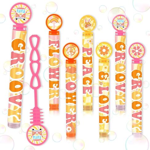 60 Pcs Groovy Hippie Bubble Wands - Retro Hippie Daisy Party Favors Mini Bubble Wand with DIY Stickers for 70s Boho Birthday Kids Goodie Bag Stuffers Baby Shower Wedding Anniversaries Supplies in Saudi Arabia