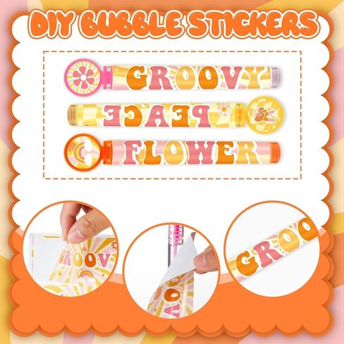 60 Pcs Groovy Hippie Bubble Wands - Retro Hippie Daisy Party Favors Mini Bubble Wand with DIY Stickers for 70s Boho Birthday Kids Goodie Bag Stuffers Baby Shower Wedding Anniversaries Supplies in Saudi Arabia