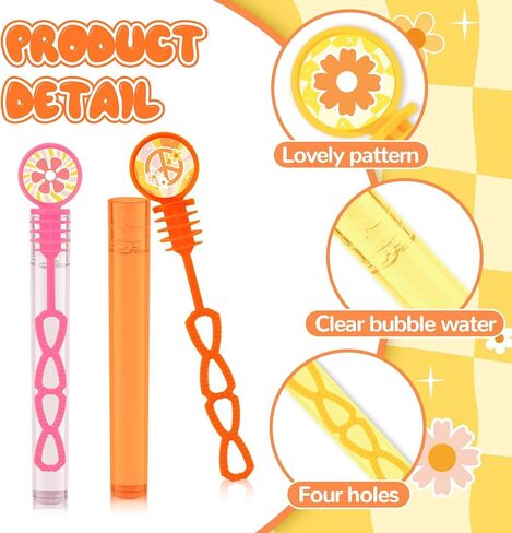 60 Pcs Groovy Hippie Bubble Wands - Retro Hippie Daisy Party Favors Mini Bubble Wand with DIY Stickers for 70s Boho Birthday Kids Goodie Bag Stuffers Baby Shower Wedding Anniversaries Supplies in Saudi Arabia
