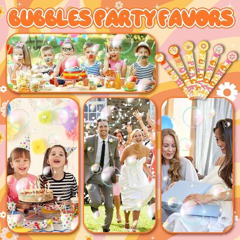 60 Pcs Groovy Hippie Bubble Wands - Retro Hippie Daisy Party Favors Mini Bubble Wand with DIY Stickers for 70s Boho Birthday Kids Goodie Bag Stuffers Baby Shower Wedding Anniversaries Supplies in Saudi Arabia