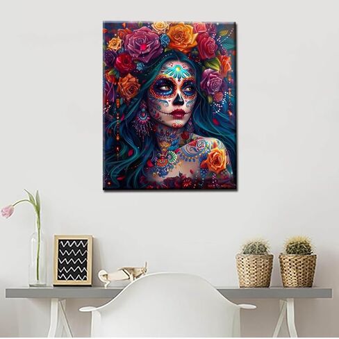 Aihonmin Plant Paint by Numbers Kits for Adult Day of The Dead Halloween Woman Painting Kits Sugar Skull Paint by Numbers Kits on Canvas Perfect for Gift Home Wall Decor Without Framed 16''W x 20''H in Kuwait