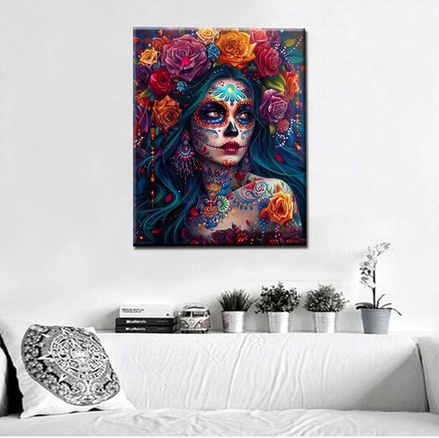 Aihonmin Plant Paint by Numbers Kits for Adult Day of The Dead Halloween Woman Painting Kits Sugar Skull Paint by Numbers Kits on Canvas Perfect for Gift Home Wall Decor Without Framed 16''W x 20''H in Kuwait