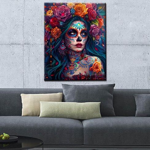 Aihonmin Plant Paint by Numbers Kits for Adult Day of The Dead Halloween Woman Painting Kits Sugar Skull Paint by Numbers Kits on Canvas Perfect for Gift Home Wall Decor Without Framed 16''W x 20''H in Kuwait