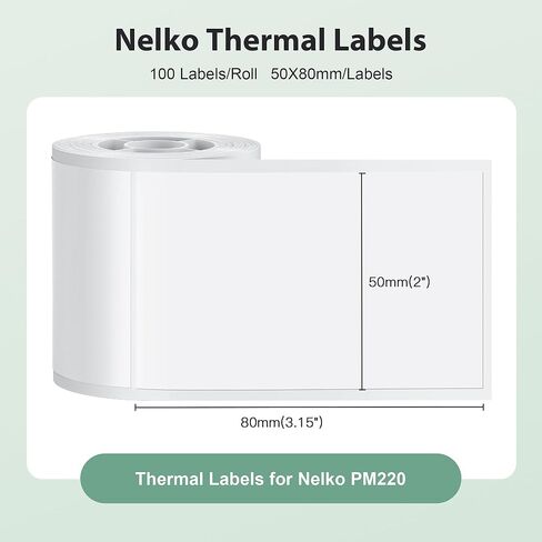 Thermal Labels for Nelko PM220 Label Maker, 2'' x 3.15'' (50x80mm) Thermal Sticker Label, Waterproof, Multi-Purpose Label Tape, 1 Roll of 100 Self-Adhesive Thermal Paper (White) in Saudi Arabia
