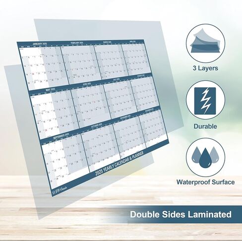 32 "× 48" رمادي 2025 تقويم الجدار الجاف - محو كبير الأزرق في السماء النجمية الرطبة والجافة قابلة للمسح 12 شهرًا مخطط سنوي سنوي ، قابل للانعكاس ، أفقي/عمودي (2025 تقويم الجدار) in Kuwait