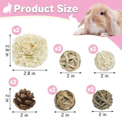 kathson 12 Pack Natural Bunny Chew Balls Small Animal Activity Toys Rabbit Play Ball Rolling Toy Gnawing Treats Timothy Grass Balls for Guinea Pigs Chinchilla Pet Cage Entertainment in Kuwait