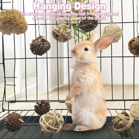 kathson 12 Pack Natural Bunny Chew Balls Small Animal Activity Toys Rabbit Play Ball Rolling Toy Gnawing Treats Timothy Grass Balls for Guinea Pigs Chinchilla Pet Cage Entertainment in Kuwait