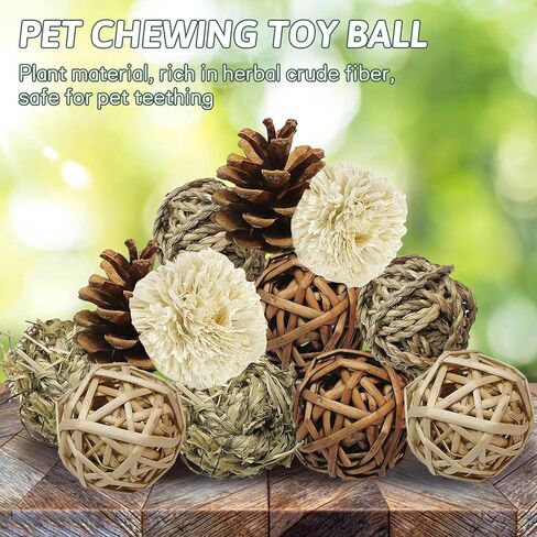 kathson 12 Pack Natural Bunny Chew Balls Small Animal Activity Toys Rabbit Play Ball Rolling Toy Gnawing Treats Timothy Grass Balls for Guinea Pigs Chinchilla Pet Cage Entertainment in Kuwait