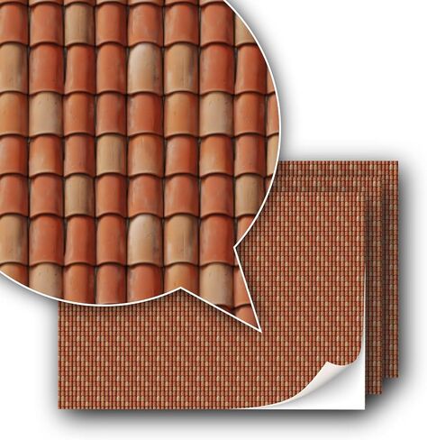3 Sheets Self-Adhesive Decorative Film Roof Tiles for Model Making in Scale 1:87 Scale H0 (UK: 3.5 mm Scale) (Roof Tiles Clay 3) in Kuwait