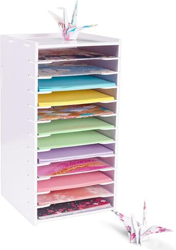 SANFURNEY 6" x 6" Origami Paper Organizer, 12 Tier Folding Paper Storage Rack, Desktop Traditional Paper Origami Sheets Colored Paper Holder for Home School Classroom (White) in Saudi Arabia