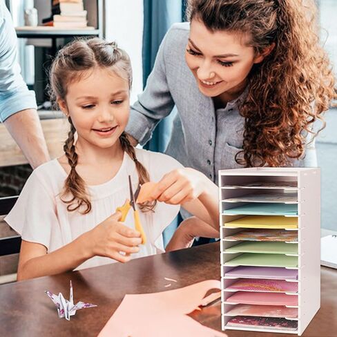 SANFURNEY 6" x 6" Origami Paper Organizer, 12 Tier Folding Paper Storage Rack, Desktop Traditional Paper Origami Sheets Colored Paper Holder for Home School Classroom (White) in Saudi Arabia