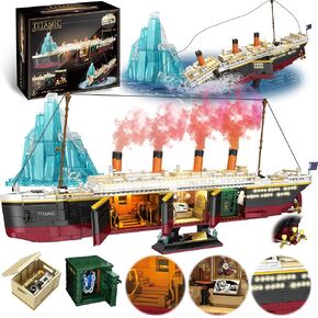 Titanic Building Set, 2288 Pcs Titanic Big Ship Model Block Set with Glacier and Glowing Light Strip, Giant Ship Building Model Set for Adults and Kids