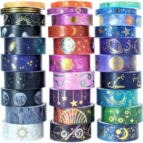 مجموعة شريط Washi ، 30 Rolls Gold Foil Galaxy Washi Tape ، السماوية ، النجوم ، لاصق ، شريط زخرفي جمالي لمجلة ، لوازم القصاصات ، DIY ، مخطط ، حرفة ، غلاف التغليف ، ديكور حفلات الطرف in Kuwait