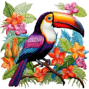 Xinpinzhou Toucan 11ct Cross Stitch Kits, 11 CT Funny Pre Printed Counted Stamped Cross Stitch Embroidery Needlepoint Needlework Patterns Kits for Beginners Adults Animal Crossstitch 30x30 cm