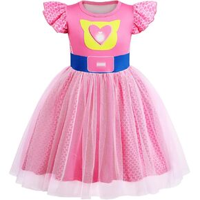 Girls Kitties Costume Dress Christmas Gift for Kids Tulle Mesh Cosplay Dresses Flutter Sleeve