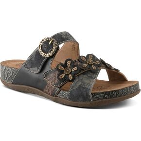 Spring Step L'Artiste Women's CAELANA Hand-Painted Leather Sandals with Floral Detailing and Ankle Buckle