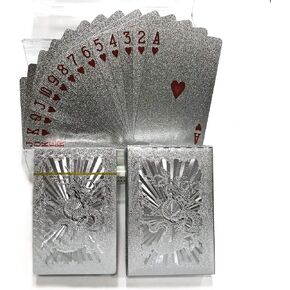 IvyMei 2 Pack Dragon Playing Cards Waterproof Silver Foil Playing Cards Plastic PVC Poker Cards High Flexible(Silver)