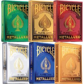 Premium Metalluxe Bicycle Playing Cards Collector's Bundle - Set of 6 Decks in Stunning Gold, Green, Red, Silver, Orange, and Blue Finishes