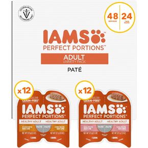 Iams Perfect Portions Wet Cat Food Healthy Adult Paté, Chicken and Salmon Recipes, (24) 2.6 oz Variety Twin-Pack Trays