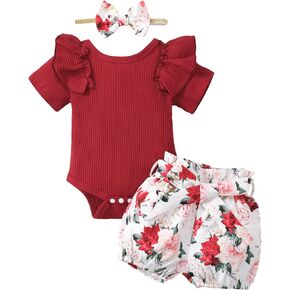 Newborn Baby Girl Summer Clothes Infant Girl Outfit Ruffle Romper Short Set Cute Baby Clothes for Girl in Kuwait
